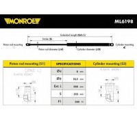 Газовая пружина, капот MONROE ML6198 ML6198 MONROE - купити в магазині запчастин по Україні